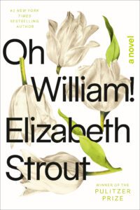 Book cover white tulips with green stems scattered behind tile and author's name in simple black lettering